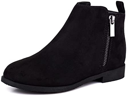Harvest Land Girls Boots Kids Ankle Boots Zipper School Shoes Elegant Big Kid Fashion Winter Boots Zip-up Short Flat Bootie for Junior/Yourth Black UK4