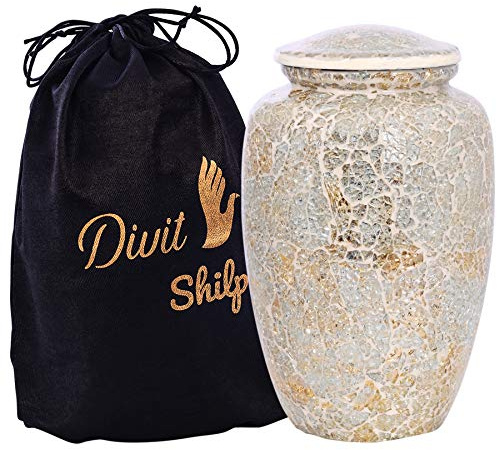 Divit Shilp - Urne funéraire pour cendres humaines, avec pochette en velours, pour adultes jusqu'à 100 kg, urne funéraire de Divit Shilp (mosaïque blanche, adulte)