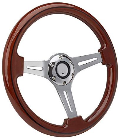 SFUO 14 Zoll flach Holz lenkrad Vintage lenkrad 350mm Auto Holz Steering räder passen for Auto Sport lenkrad (Color : Without Logo Silver)