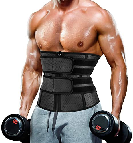 CHUMIAN Fascia Addominale Dimagrante per Uomo Cintura Lombare Regolabile Waist Trimmer Allenamento Fitness Addominali Sauna Sudorazione (Nero, S)