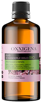 Oxxigena - Olio di Mandorle Dolci BIO e Puro al 100%, Confezione da 1 L, Estratto a Freddo, Ideale per Massaggi Corpo, come Idratante e Struccante per la Pelle Secca e per i Capelli Crespi