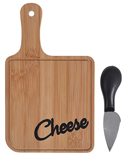 Juego de tablas de queso de madera de 2 piezas con 1 cuchillo para queso y 1 tabla de queso de 19 x 12 cm