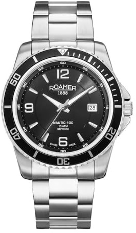 Roamer Reloj analógico de cuarzo Nautic 100 862844 de acero inoxidable, Plata/Negro/Negro - 862844 41 55 20