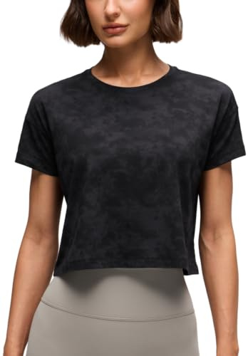 CRZ YOGA Algodón Pima Camisa Corto Cuello Redondo | Entrenamiento, Ejercicio, Atlético,Gimnasia, Naturalmente Suave, Suelto, Camisetas Manga Corta, para Mujer