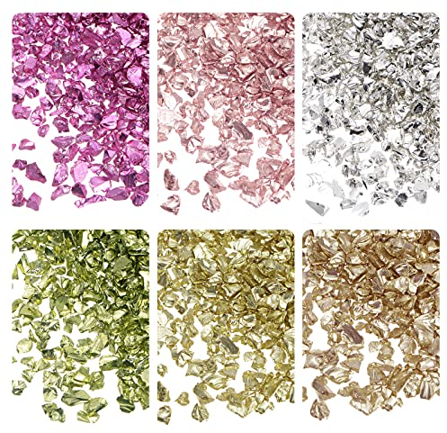 sourcing map 6 Farben Crushed Glass Chips, 1-4mm Unregelmäßiges Glitzer-Metallic-Glas zum Basteln DIY Vasenfüller Epoxidharz-Dekoration 28 g Metallic Bright Color Series