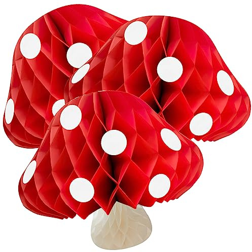 Abaodam 3pièces Décoration De Fête Papier Lot de Boules Alvéolées Forme De Champignon pour Anniversaire Et Fête Forêt Décorations Intérieures Et Extérieures