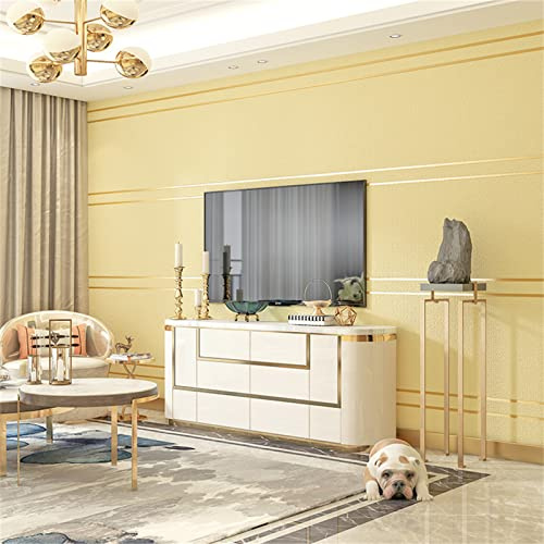 SAIMEYI Vliestapete Im Skandinavischen Stil, Horizontal Gestreifte Tapete, Moderne Minimalistische Tapete，für Wohnzimmer, TV-Hintergrund, Schlafzimmer, Kinderzimmer. (Gelb-011)