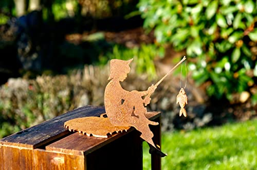 Illumino Kantenhocker Angler -sitzend auf dem Blatt Sitzenbleiber Gartendeko Metall Rost Deko für den Garten Teich Balkon Beet