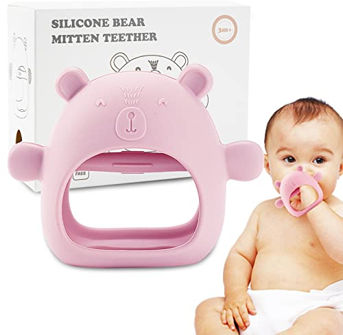 ZORRA Baby Beißhandschuh BeißRing Baby, Silikon Baby Spielzeug Ab 3 Monate, Weicher Zahnungsschnuller Baby Beruhigen Sie wundes Zahnfleisch | BPA frei | Fördert Sehsinn und Motorik für Baby (Rosa)