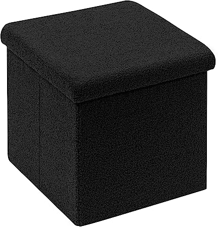 Bonlife Sitzhocker Sitzwürfel mit Stauraum, Faltbare Sitzwürfel mit Deckel, Samt Fußbank Truhen Aufbewahrungsbox, Schwarz, 40 x 40 x 40 cm
