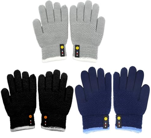 mizikuu Guantes Invierno Niños, 3 Pares Guantes de dedos completos Térmico Guantes de Esquí Guantes de Punto Niños para Niños en Trineo Snowboard para Niñas y Niños de 4 a 10 Años