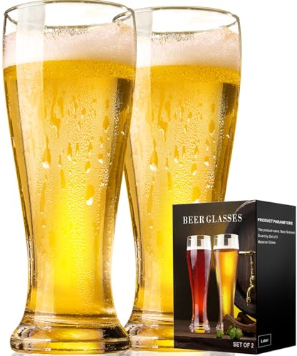 ParaCity Biergläser 420ML, Weizenbiergläser 0,42L, Bierkrug Gläser 2er Set, Bierglas Trinkset, Weizengläser Geschenk für Männer