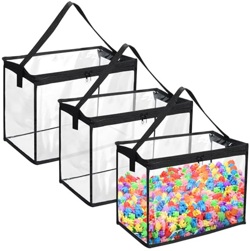 Clysee 3 Pcs Toy Storage Bags with Zipper Large Clear PVC Organizing Bags for Building Blocks Board Games and Beach Toys Storage