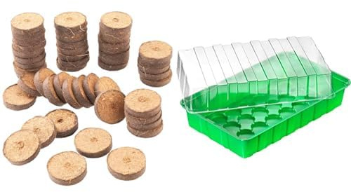 Bundle aus Meister Kokos-Quelltabletten Ø 3,5 cm - Praktisches Set mit 100 Stück - Mit pflegendem Nährstoff-Mix + Connex Zimmer-Gewächshaus für bis zu 18 Pflanzen - mit Vertiefungen & Wasserrinnen