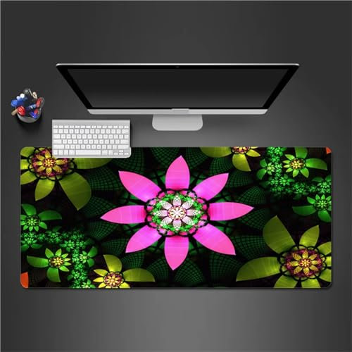 QiHon Gaming Mauspad XXL Lila Blume Großes Mauspad Schreibtischauflage mit Vernähte Kanten Einer speziellen Oberfläche verbessert Geschwindigkeit und Präzision 600x400x3mm