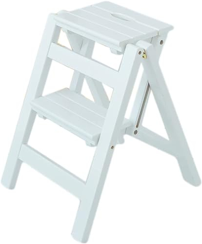 Klappbare Trittleiter aus Holz, 2 Stufen, Hocker, tragbarer Leiterstuhl, rutschfest, kompakt, militärisch, sicher, für den Haushalt, kleine Fußhocker, Treppenstuhl (Farbe: B)