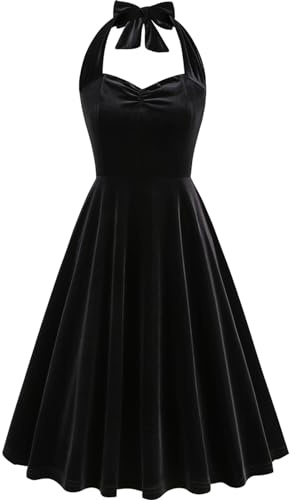 Ropa vintage para mujer de terciopelo, cuello de arco para colgar, cintura grande, vestido oscilante, viento, terciopelo, gancho de arco, cuello de cintura, vestido de verano, elegante, vestido de
