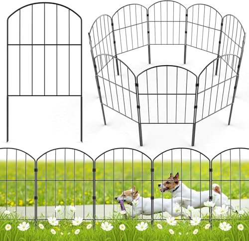 WELDUN Garden Fence, Total 320CM(L) x 61CM(H) 10 Pcs Fencing Animal Barrier, Rustproof Metal Fence Panels, Decorative Fences and Borders for Dogs, Flower Bed, Patio