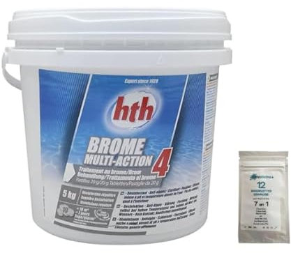 EASYPISCINE Brome Multifonction HTH® Brome 4 Actions en pastilles 20 g - 5 kg + 12 Tests OFFERTS 7 en 1