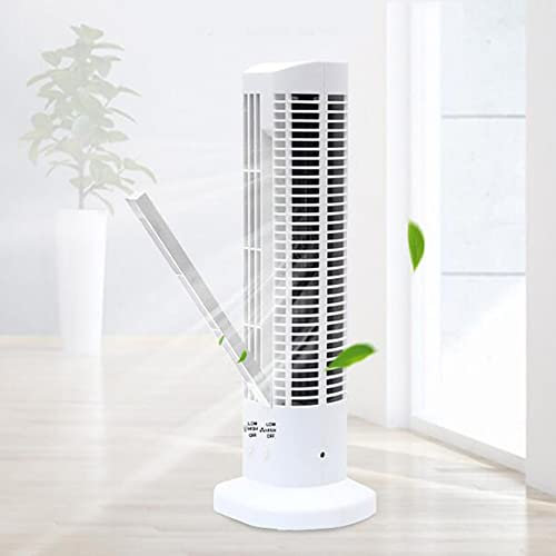 Ventilador de torre, pequeño ventilador de escritorio de pie, con 2 velocidades, luz nocturna con ángulo ajustable de 2 atenuaciones, alimentación USB, ventilador personal sin aspas for el hogar, dorm
