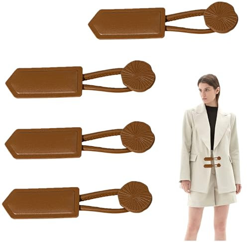 Hezhou 4 Paar Leder Knebelverschlüsse Toggle Buttons für Dufflecoat, Schuhe, Mantel, Jacke - DIY Craft (Braun)