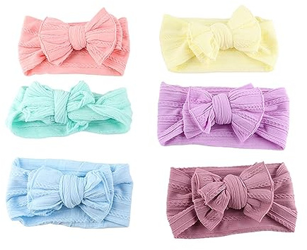6 st baby pannband mjuka stretchiga hårband med rosetter huvudsjal hårtillbehör för nyfödda spädbarn småbarn flickor, standard