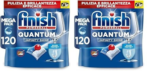 Finish 2 Confezioni di 120 Capsule Lavastoviglie Quantum Infinity Shine, Detergenti per Lavastoviglie per una Pulizia e Brillantezza Efficace