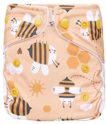 Lumina Überhose Neugeborene, Komfortable Stoffwindel für Neugeborene, 3-7kg | Windelhöschen mit Druckknöpfen für flexible Größenanpassung, weiche Windelhose mit Minky Beinbündchen, Honey Bees