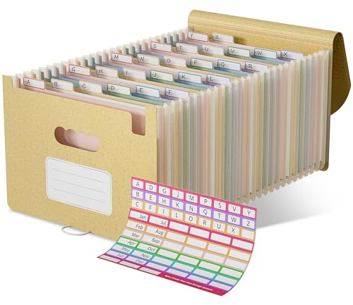 EcoStash Dokumentmapp A4 26 fack, vetehalm fläktmapp sorteringsmapp färgglad fil mapp arrangör, dragspel mapp mapp mapp, BPA-fri, tillbaka till naturen, hälsosamt liv vetegul