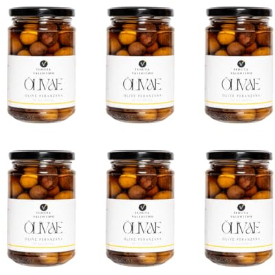 Tenuta Valentino olive in salamoia in barattolo di vetro 6X200gr - Ideali per Antipasti e Aperitivi - Olive Peranzana Pugliesi Senza Conservanti e Coloranti.