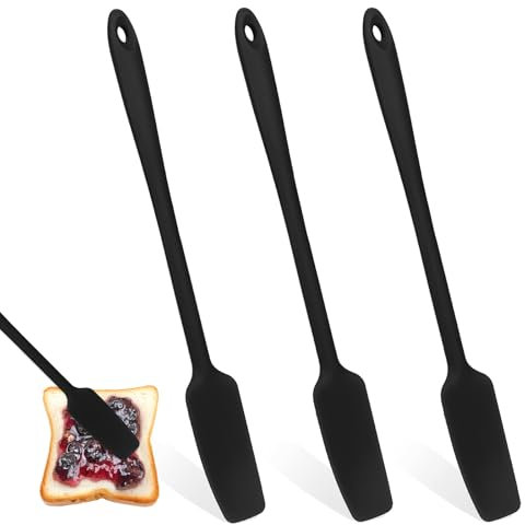 Espátulas de silicona de 11 pulgadas de goma para cocina, para hornear, cocinar, mezclar, raspar con mango largo, espátulas de tarro, resistentes al calor, diseño sin costuras, utensilios de cocina