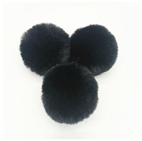 BrightGlow Kunstfell Pompon 8cm Weiche Pompons zum Basteln Groß Pom Pom Bälle Fellbommel Kunstfell-Pom-Poms DIY Pom Pom Bälle Kaninchenfell Bommel für Mützen Beanies Tasche Schwarz 10 Stück