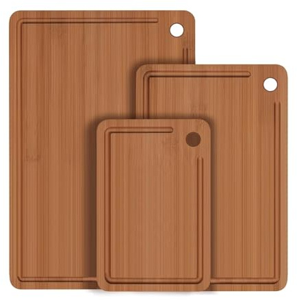 Planche à découper en bambou durable pour cuisine avec rainures profondes pour jus de fruits, charcuterie et hachage idéales pour la viande, les légumes et les fruits