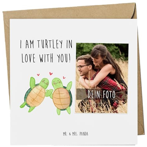 Mr. & Mrs. Panda Fotokarte Schildkröten Paar - Geschenk, Postkarte mit Foto, Freund, für Freundin, Valentinstag, Frauen, Fotopostkarte, Karte Bild, Hochzeitstag, eigenem, Klappkarte, Jahrestag