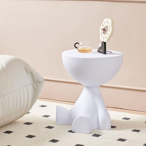 Virzen Beistelltisch, runder Couchtisch, süßer Sofa-Beistelltisch, Nachttisch, Kleiner Beistelltischs mit Akzent für Wohnzimmer, Schlafzimmer, Balkon, Moderne Nachttisch-Wohndekoration (Weiß L)