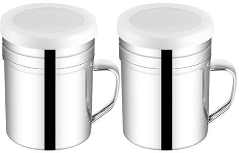 2 Stück Puderzuckerstreuer mit Deckel,Kaffee Zubehör,Mehlstreuer Puderzucker Icing Kakaokakao Universal Puderzuckermühle,Pulverstreuer Kakaostreuer für Cappuccino,Edelstahl Kakao Streuer Cappuccino