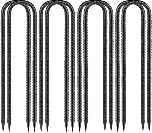 8 anclajes de suelo galvanizados, para plantas, camping, tiendas de campaña, trampolín (30 cm, negro)