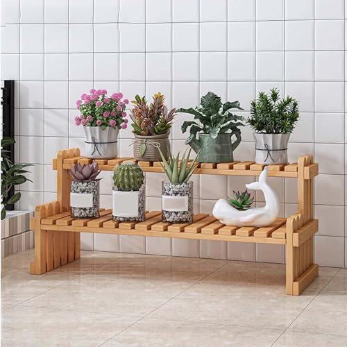 SRHIMEOS Blumentreppe Für Innen, Pflanzentreppe Holz Außen, Pflanzenständer Outdoor Hoch, Blumenständer Garten, 2-Stöckiges Multifunktionales Blumenregal Pflanzentreppe (60x20x30cm)