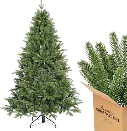 SALCAR Árbol de Navidad Artificial, 180 cm, Abeto de Nordmann de 100% Polietileno en Color Verde Natural, Estable en Color y Forma, Inodoro, sin pérdida de Agujas