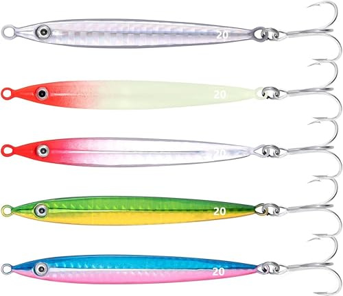 5Pcs 20g/30g/40g Sea Fishing Spinner Lure,Hard Metal Fishing Jigs with Hook | Colorful Laser Jigging Spoons Sea Fishing Lure Long Casting Jig for Mackerel Cod Bass Pike