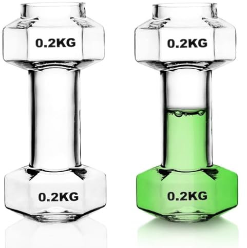 CKB LTD Bicchierini da liquore con manubri, confezione da 2 bicchierini a tema palestra per vodka, liquori e tequila, regalo divertente per uomini, amanti della palestra e serate di festa, bicchieri