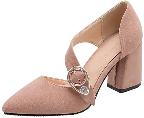 Zapatos De Tacón Mujer Tacón Ancho De Bloque Punta Afilada Modelo De Vestir para Oficina Tacones Boda Fiesta Diario Pumps Cómodos,Rosado,35 EU