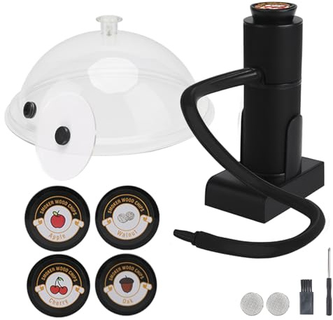 H HOLDPEAK Smoking Gun Food, Portable Cold Smoker with 4 Types Wood Chips, Food Kitchen Smoker for Sous Vide Meat Salmon Cocktails Cheese BBQ Grill, Great for Garden Party