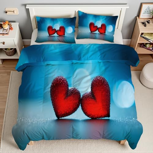 Piumino Singolo Galassia Trapunte Cuore Piumone Imbottito Resistente Lavabile, Super Morbida Trapunta, piumini 160x245 cm in Microfibra Reversibile e 2 Federa 50x80 cmT435