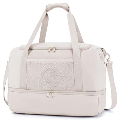 WANDF Bolsa de Cabina EasyJet 45x36x20 - Bolsa de Viaje Debajo Asiento avión, Compartimento Zapatos, Puerto USB Carga, Bolsillo Impermeable, Equipaje de Mano Fin Semana Gimnasio, Unisex (Blanco Roto)