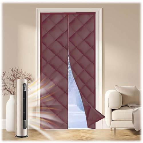 Rideau de Protection Thermique Magnétique pour Portes Rideau de Porte Thermique Isolation Phonique - Imperméable - Coupe-vent Convient Aux Pièces Climatisées(Brun,80cm*190cm)