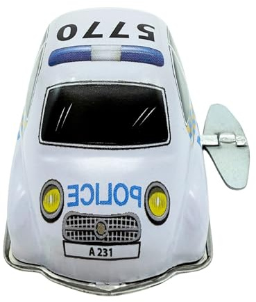 House of Marbles Classic Wind-Up Tin Police Car - Genuine Tin Mechanical Toy with Retro Gift Box, No Batteries, Collectable Display Car