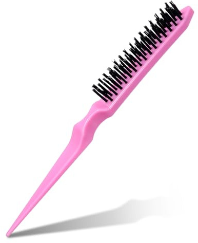 Teasing Boar Bristle Hair Brush for Women, Pink Teasing Hair Brush Nylon Bristles Salon Styling Edge Boar Bristle Teasings Brushes for Fine Slick Back Brushes for Edge Control Backcombing