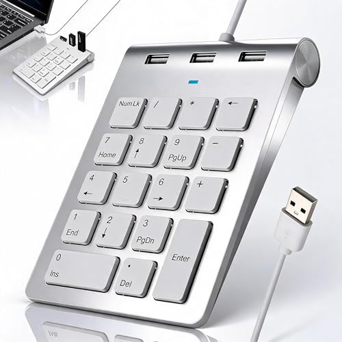 Astraveo Pavé Numérique USB Filaire avec Pavé Numérique avec Hub USB Intégré Mini Clavier Numériques 18 Touches avec 3 Ports USB 2.0 pour iMac MacBook Air MacBook Pro MacBook Mac Mini PC