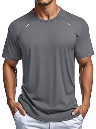 MAGCOMSEN T-Shirt Uomo Sportiva in Rete Traspirante Fitness Palestra Running Manica Corta Maglietta Grigio, XL